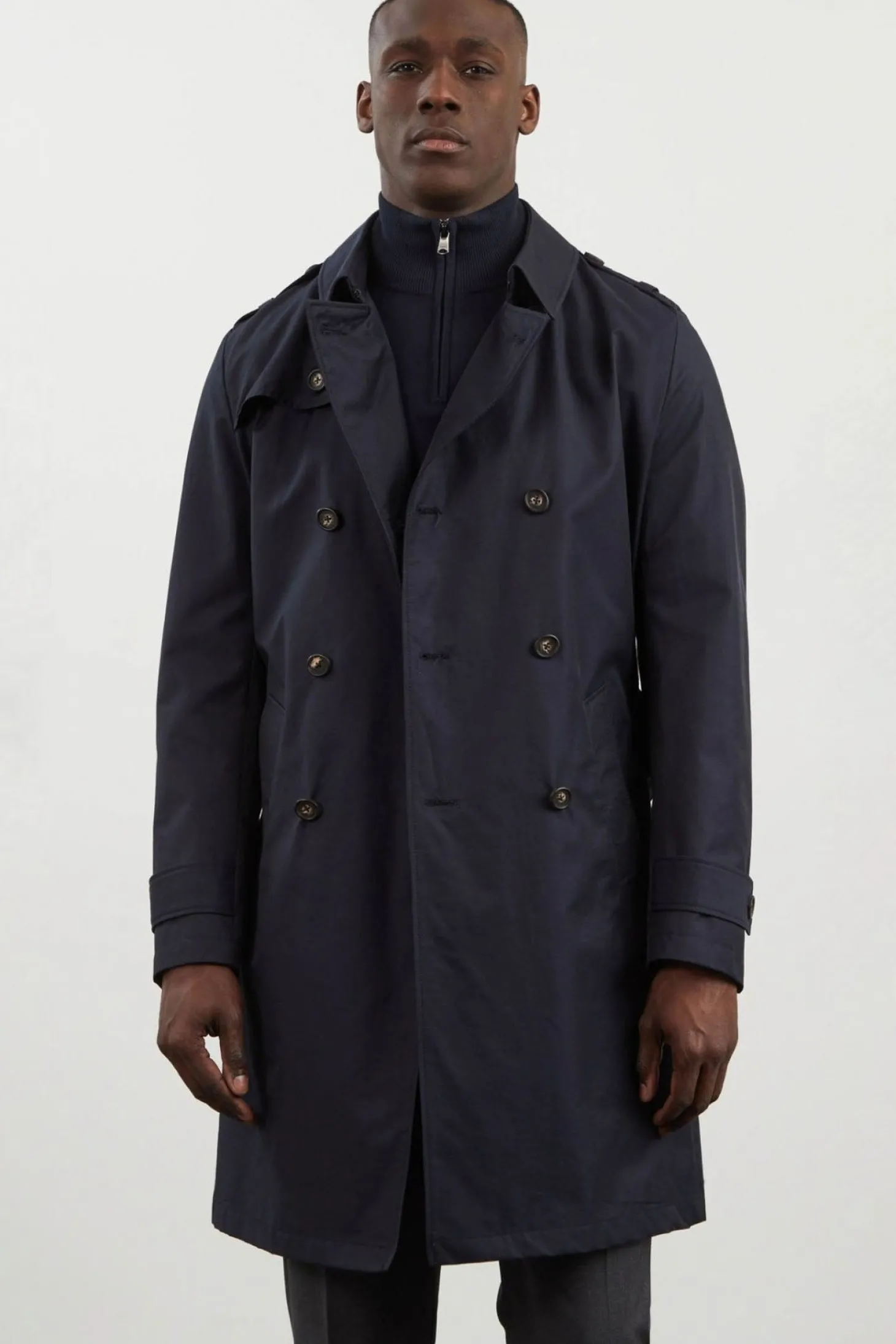 Navy blue waterproof trench coat