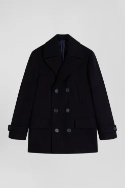 Navy blue wool blend pea coat