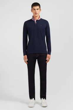 Navy cotton polo with contrasting neck