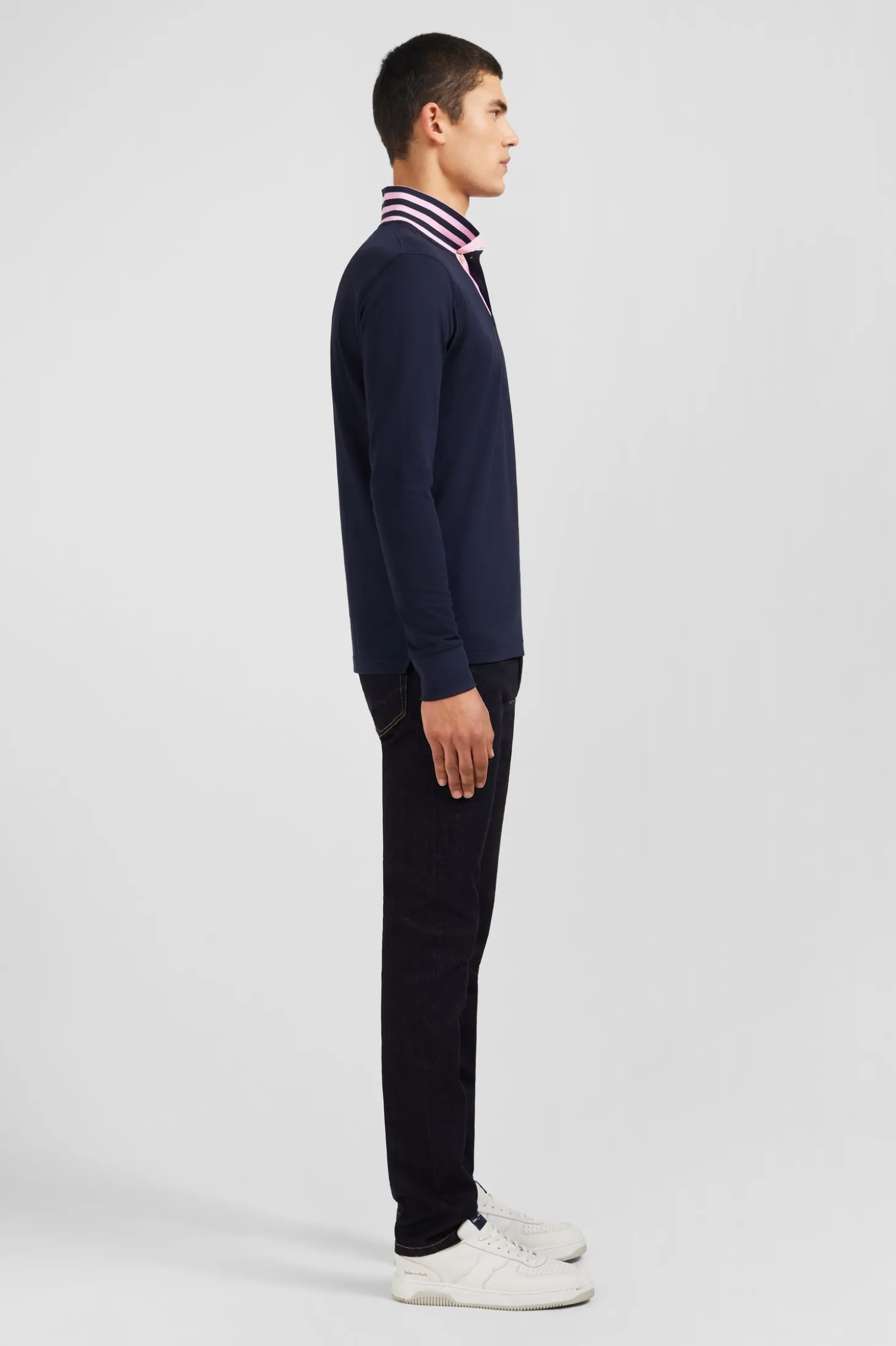 Navy cotton polo with contrasting neck