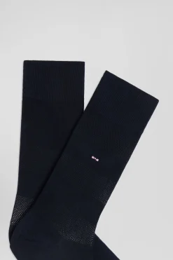 Navy socks with knit plays in stretch cotton