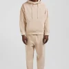 Oversize beige unisex dyed cotton fleece hoodie