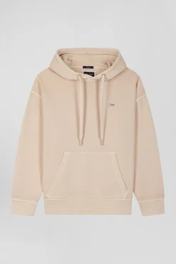 Oversize beige unisex dyed cotton fleece hoodie