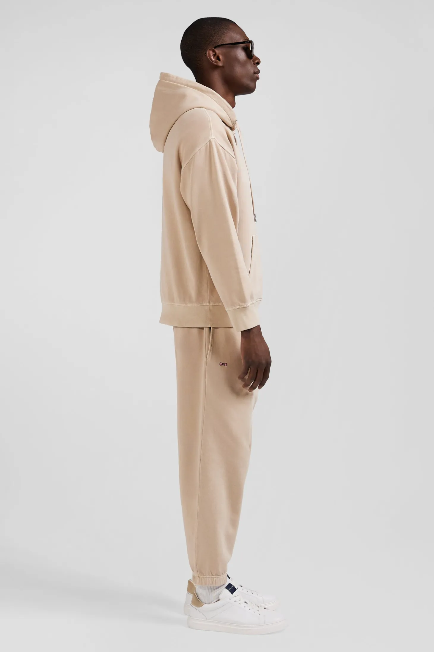 Oversize beige unisex dyed cotton fleece hoodie