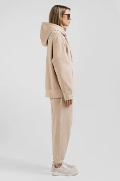 Oversize beige unisex dyed cotton fleece hoodie