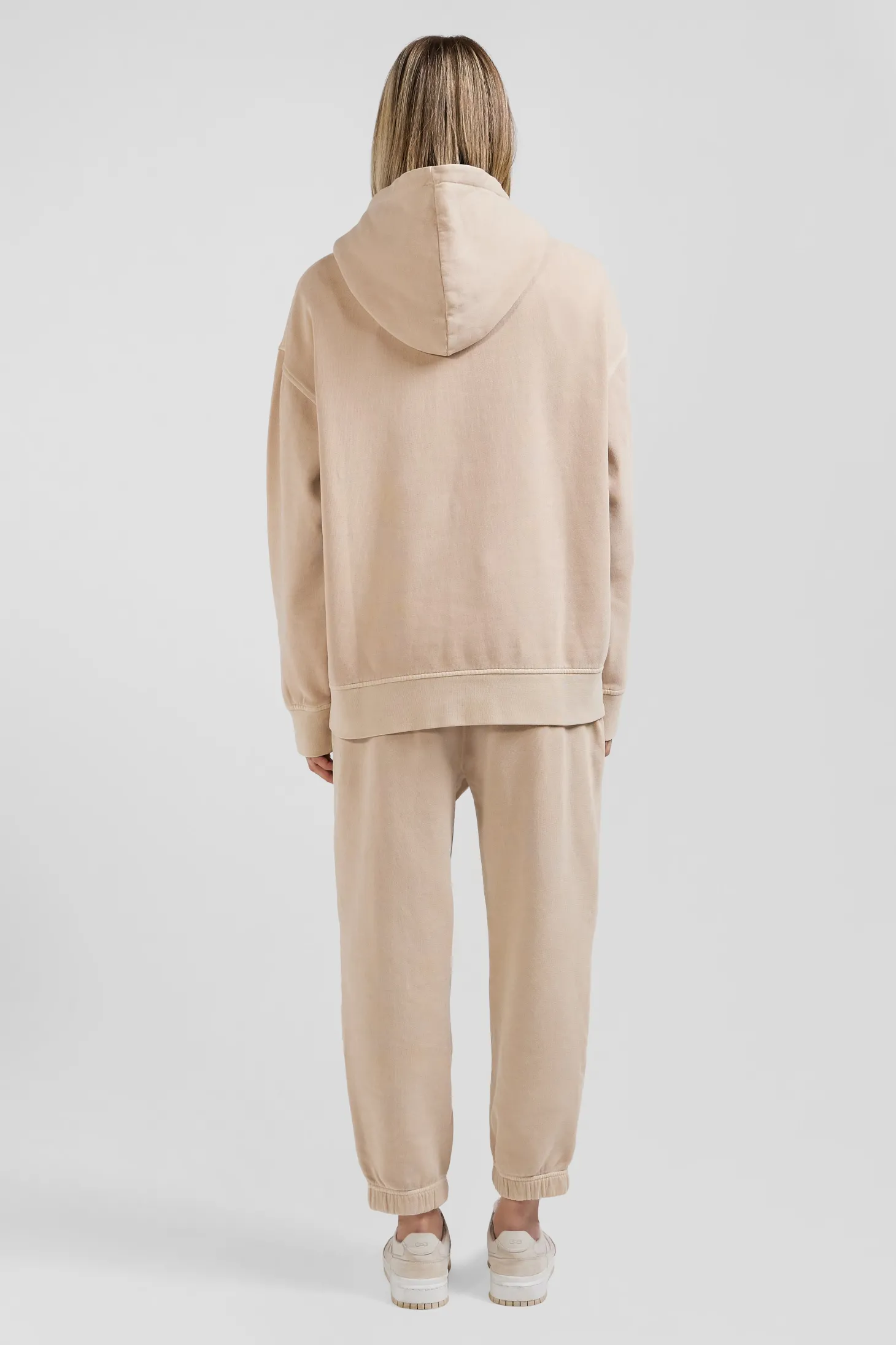Oversize beige unisex dyed cotton fleece hoodie