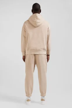 Oversize beige unisex dyed cotton fleece hoodie