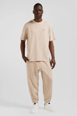 Oversize beige unisex short-sleeved T-shirt in overdyed cotton