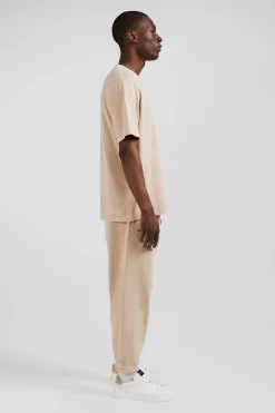 Oversize beige unisex short-sleeved T-shirt in overdyed cotton