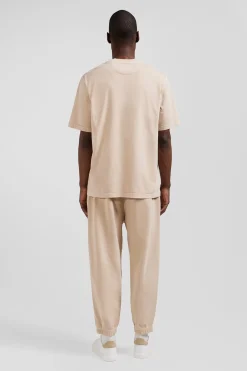 Oversize beige unisex short-sleeved T-shirt in overdyed cotton