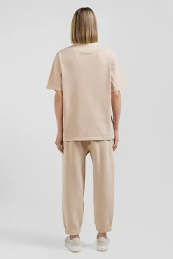 Oversize beige unisex short-sleeved T-shirt in overdyed cotton
