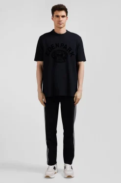 Oversize black short-sleeved cotton T-shirt with Eden Park Rugby print