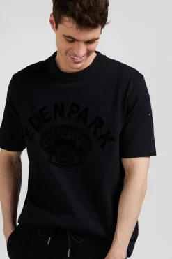Oversize black short-sleeved cotton T-shirt with Eden Park Rugby print