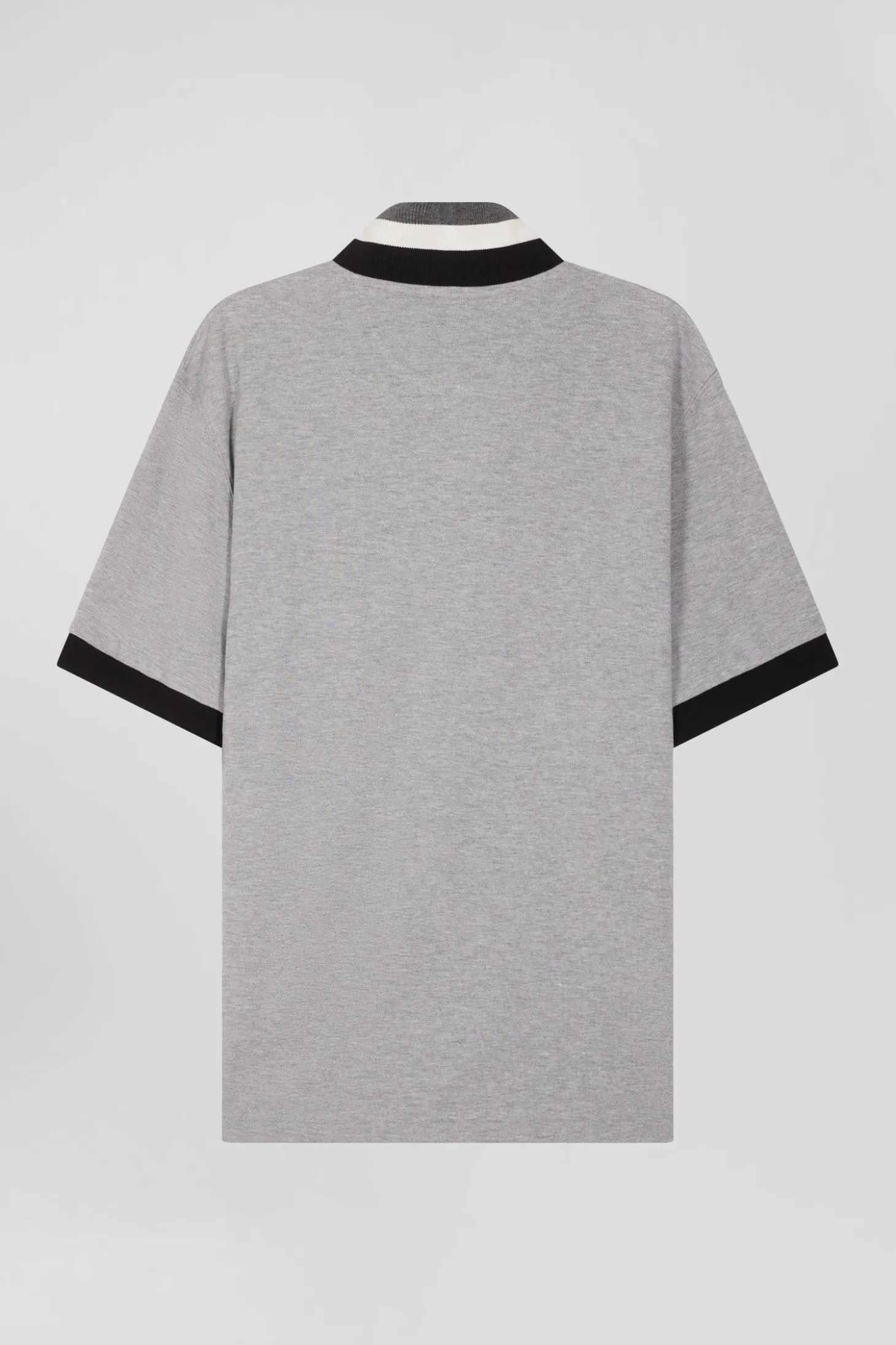 Oversize black short-sleeved cotton piqué polo shirt with tricolor details