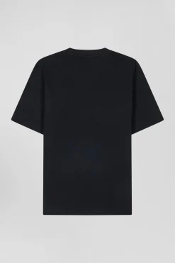 Oversize black short-sleeved cotton T-shirt with Eden Park Rugby print