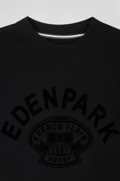 Oversize black short-sleeved cotton T-shirt with Eden Park Rugby print