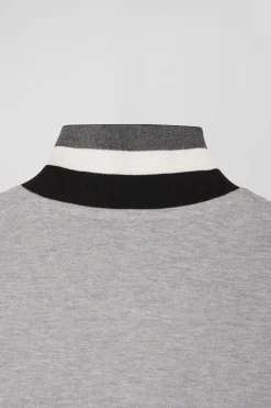 Oversize black short-sleeved cotton piqué polo shirt with tricolor details