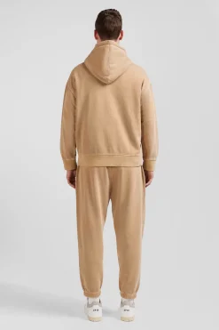 Oversize brown unisex dyed cotton fleece hoodie