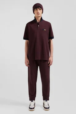 Oversize burgundy short-sleeved cotton piqué polo shirt with tricolor details
