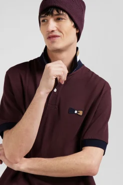 Oversize burgundy short-sleeved cotton piqué polo shirt with tricolor details