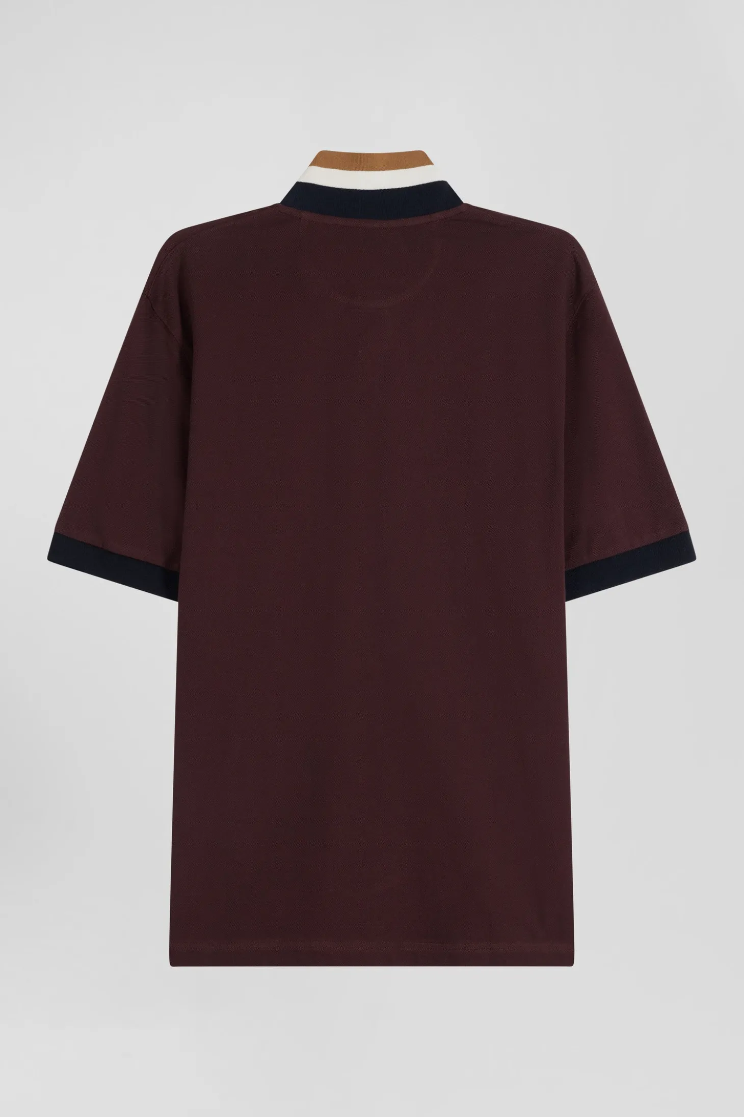 Oversize burgundy short-sleeved cotton piqué polo shirt with tricolor details