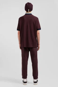 Oversize burgundy short-sleeved cotton piqué polo shirt with tricolor details
