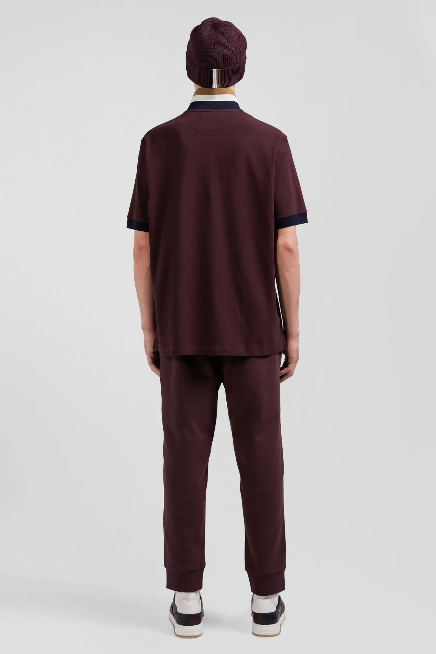 Oversize burgundy short-sleeved cotton piqué polo shirt with tricolor details