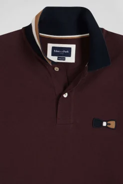 Oversize burgundy short-sleeved cotton piqué polo shirt with tricolor details