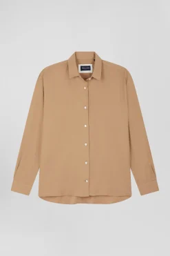Oversize camel cotton and cashmere shirt