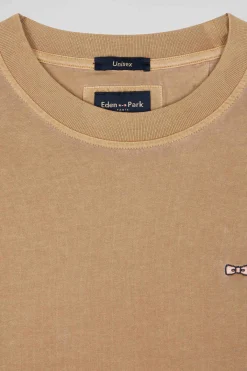 Oversize camel unisex short-sleeved T-shirt in overdyed cotton