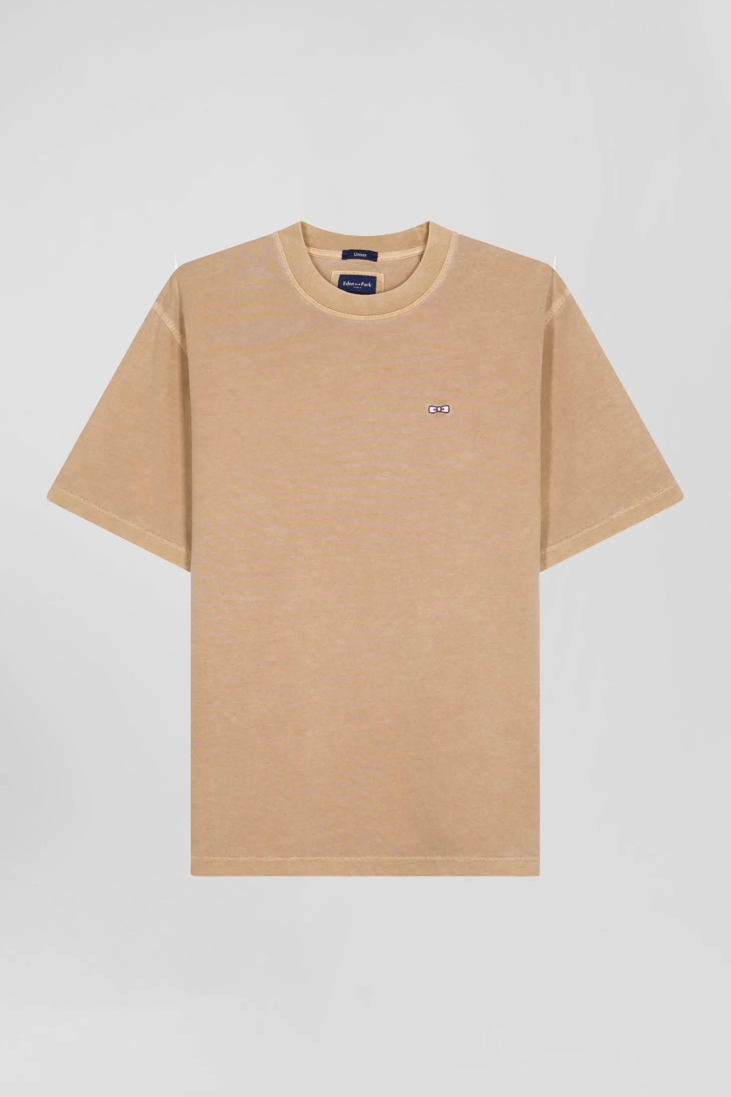 Oversize camel unisex short-sleeved T-shirt in overdyed cotton