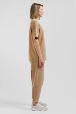 Oversize camel unisex short-sleeved T-shirt in overdyed cotton