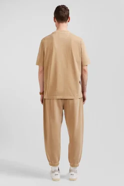 Oversize camel unisex short-sleeved T-shirt in overdyed cotton