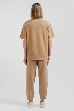 Oversize camel unisex short-sleeved T-shirt in overdyed cotton
