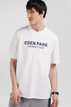 Oversize ecru Eden Park French Flair cotton short-sleeved T-shirt
