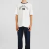 Oversize ecru embroidered short-sleeved cotton T-shirt