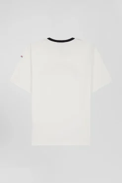 Oversize ecru embroidered short-sleeved cotton T-shirt