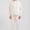 Oversize ecru unisex dyed cotton fleece hoodie