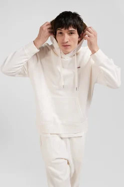 Oversize ecru unisex dyed cotton fleece hoodie