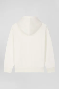 Oversize ecru unisex dyed cotton fleece hoodie