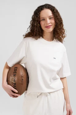 Oversize ecru unisex short-sleeved T-shirt in overdyed cotton