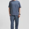 Oversize grey unisex short-sleeved T-shirt in overdyed cotton