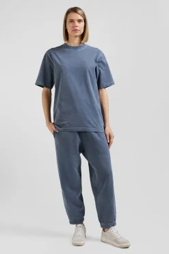 Oversize grey unisex short-sleeved T-shirt in overdyed cotton