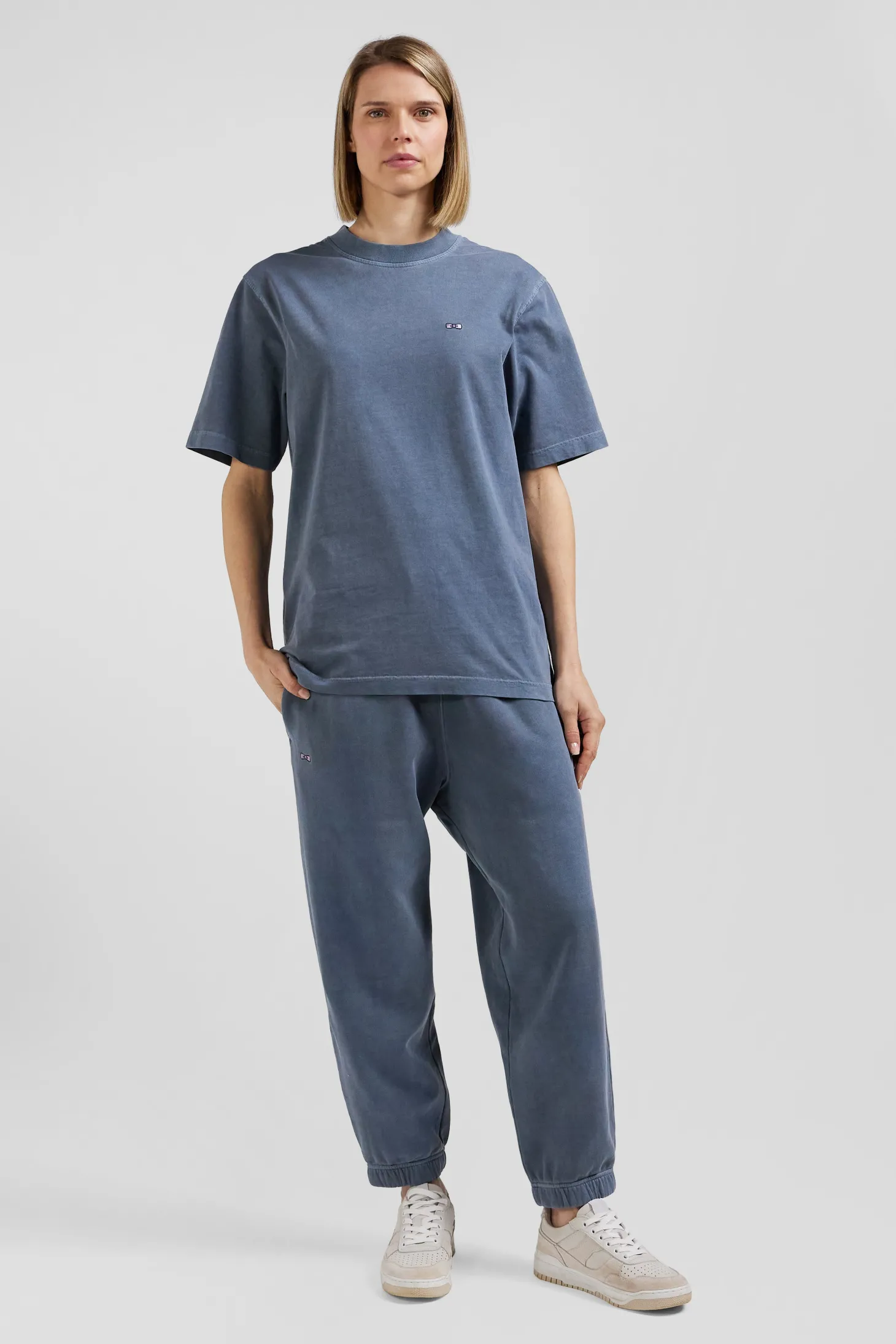 Oversize grey unisex short-sleeved T-shirt in overdyed cotton