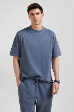 Oversize grey unisex short-sleeved T-shirt in overdyed cotton