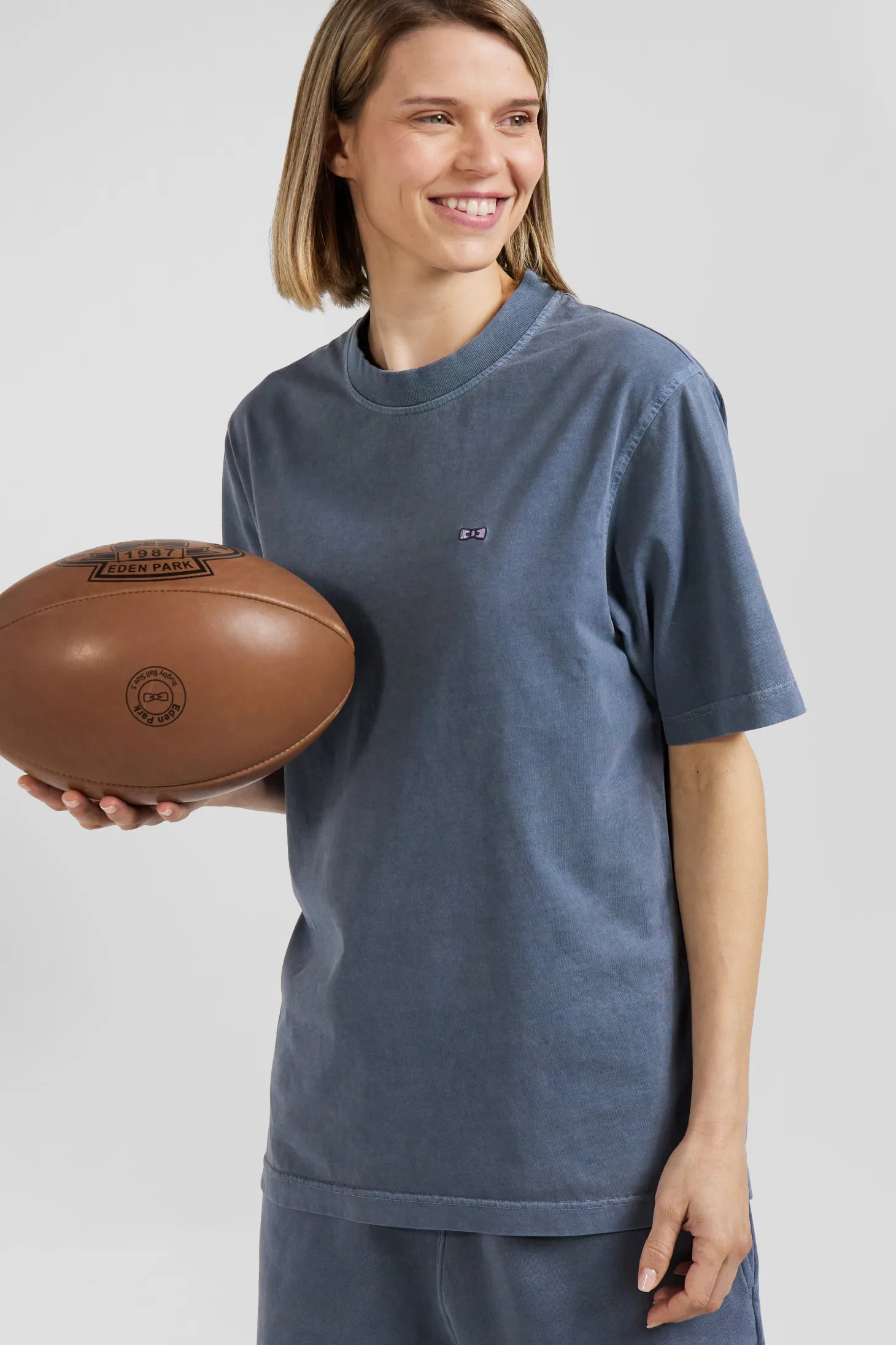 Oversize grey unisex short-sleeved T-shirt in overdyed cotton