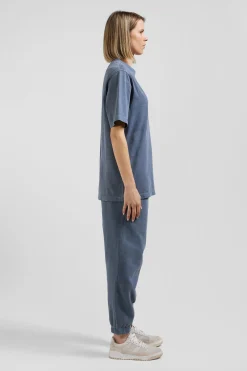 Oversize grey unisex short-sleeved T-shirt in overdyed cotton