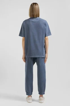Oversize grey unisex short-sleeved T-shirt in overdyed cotton