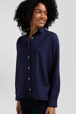 Oversize indigo cotton and cashmere shirt
