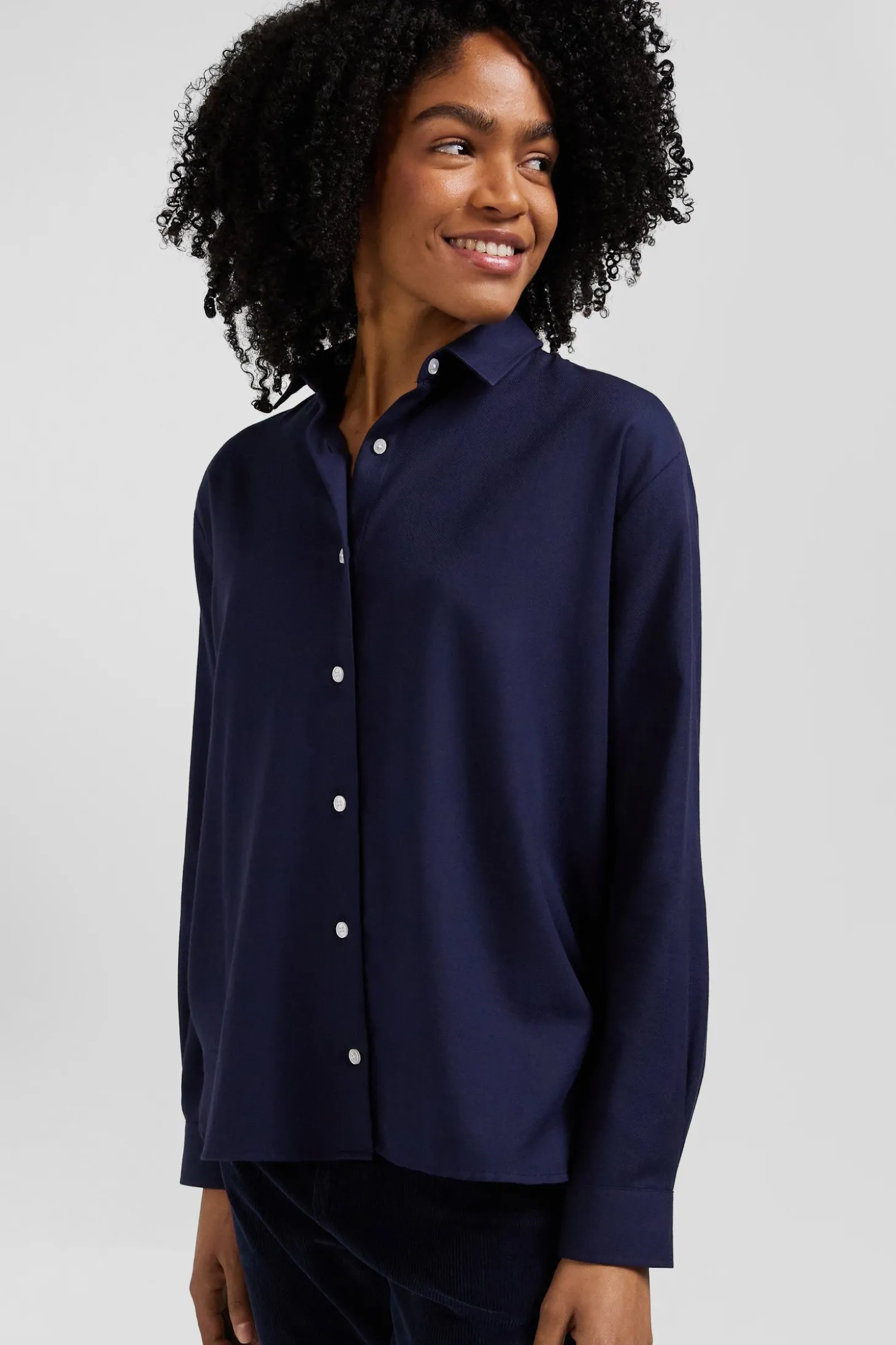 Oversize indigo cotton and cashmere shirt